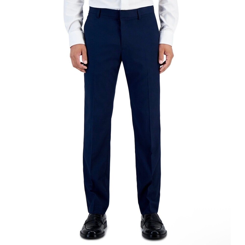 $95 NEW PERRY ELLIS PORTFOLIO Mens 36x29 Solid Blue Stretch Dress Pants/Slacks